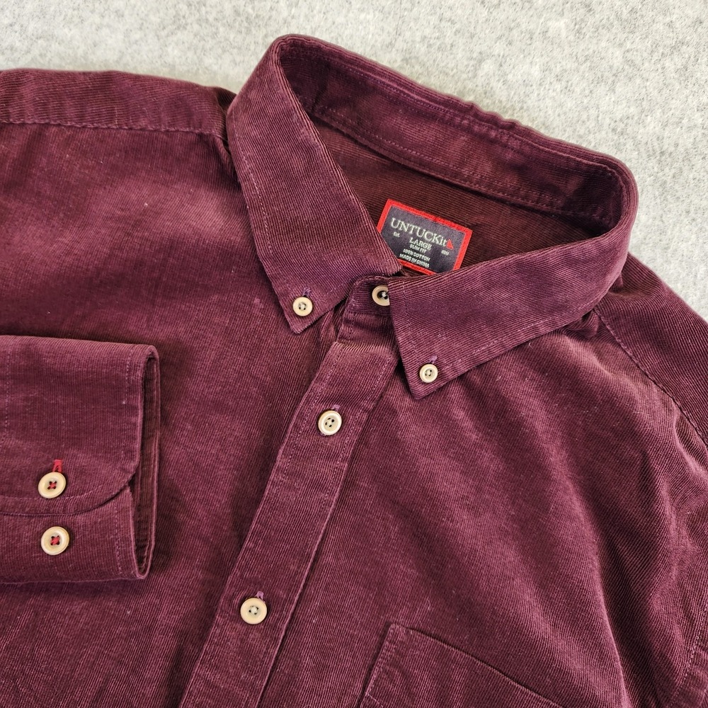 Untuckit Shirt Mens Large Burgundy Slim Fit Corduroy‎ Button Down Long Sleeve